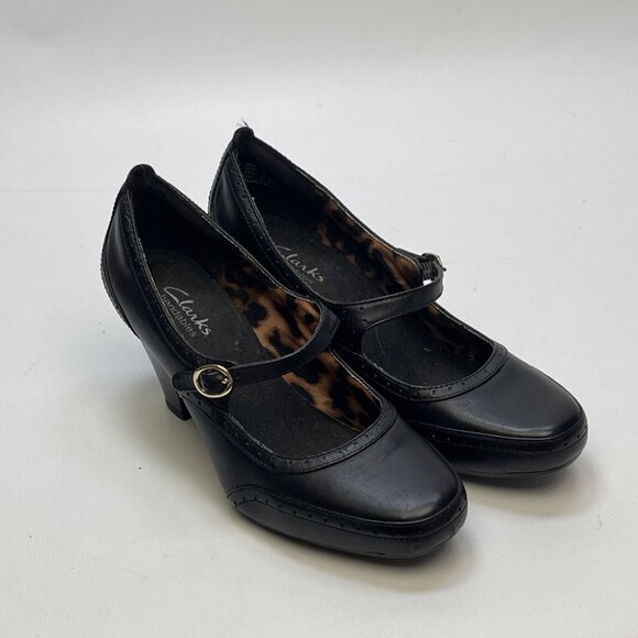 Clarks Bendables Black Leather Mary Jane Heel Shoes Womens 6M US Comfort - Picture 11 of 12